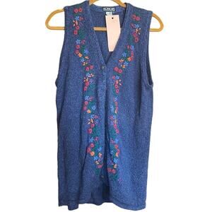 VINTAGE Honors Blue Floral Embroidered Vest Large